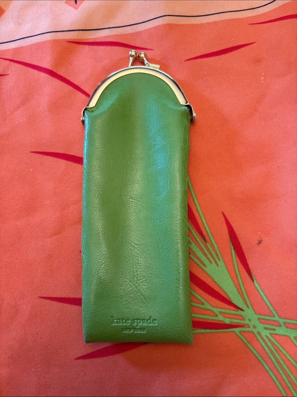kate spade Green Leather Kiss-Lock Eyewear Pouch